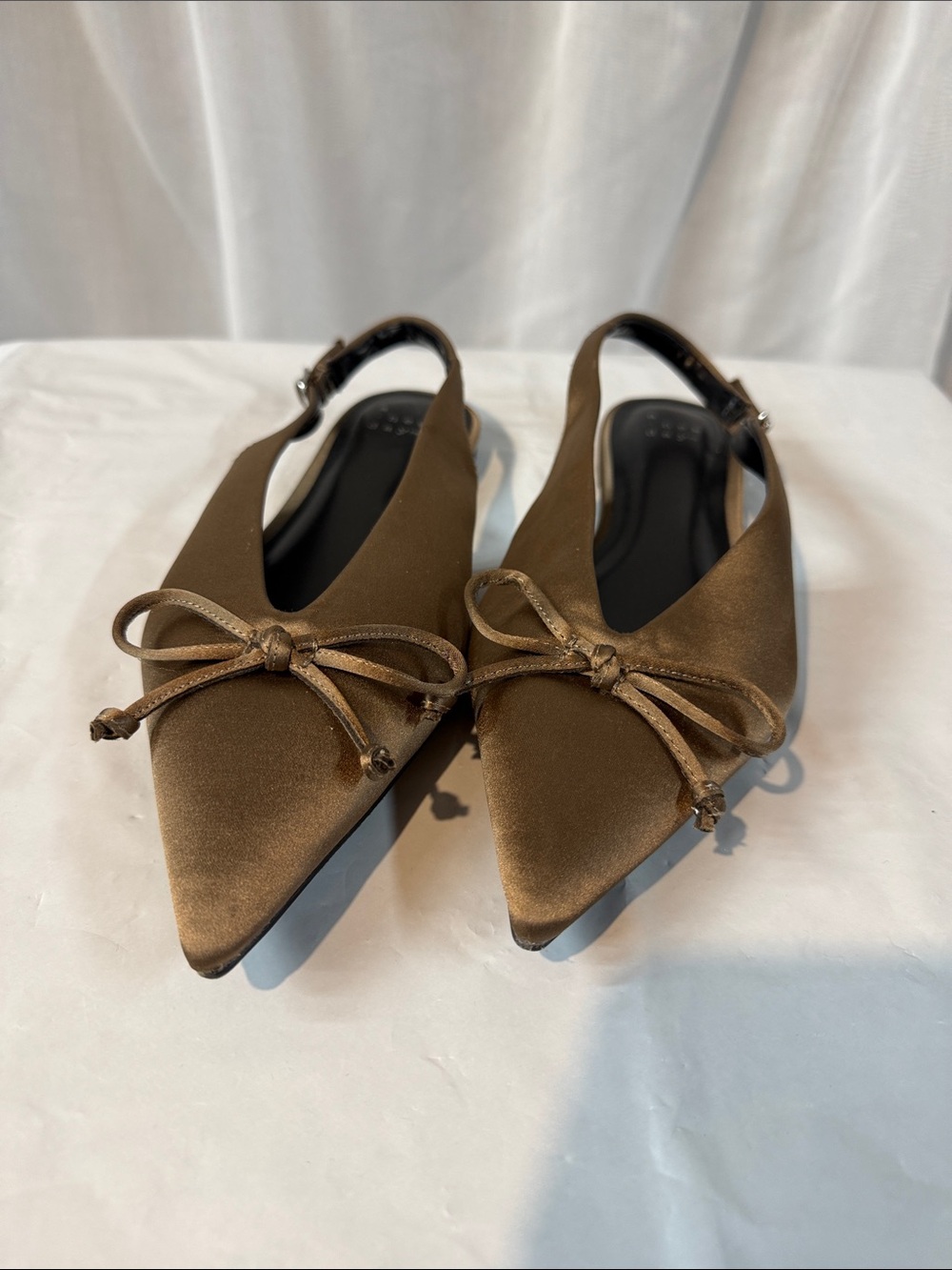 Pointed Slingback Bow Flats in Satin Brown🚌